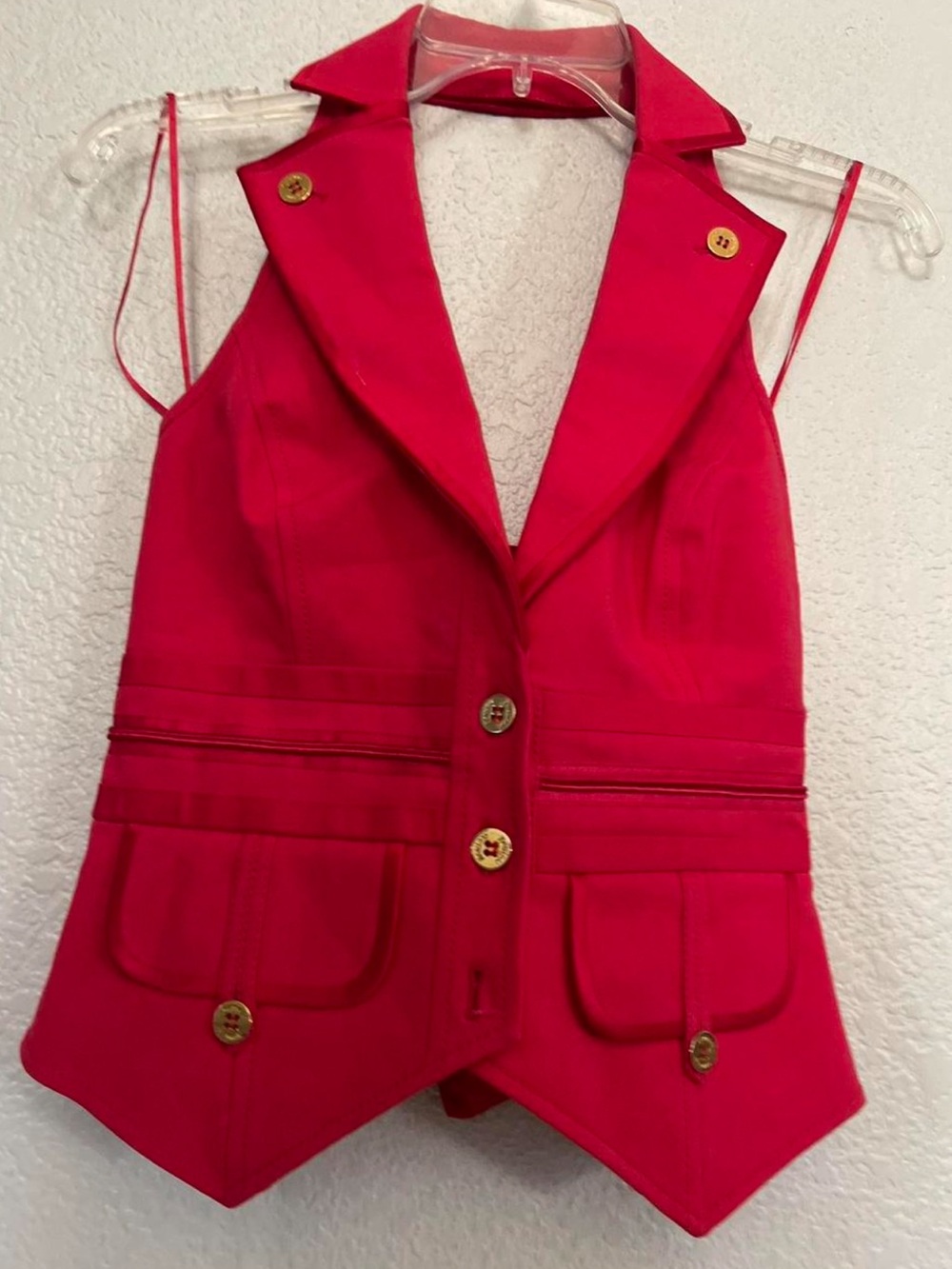 Marciano Red Tailored Sleeveless Vest with Gold Buttons
